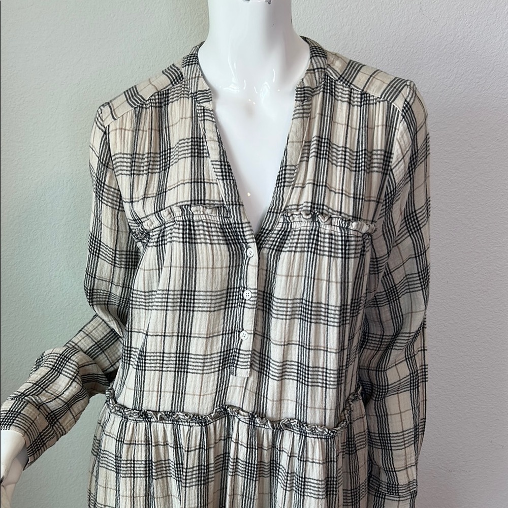 Sundance Cabincore Black and Tan Bishop Sleeve V-Neck Dress - Picture 2 of 9